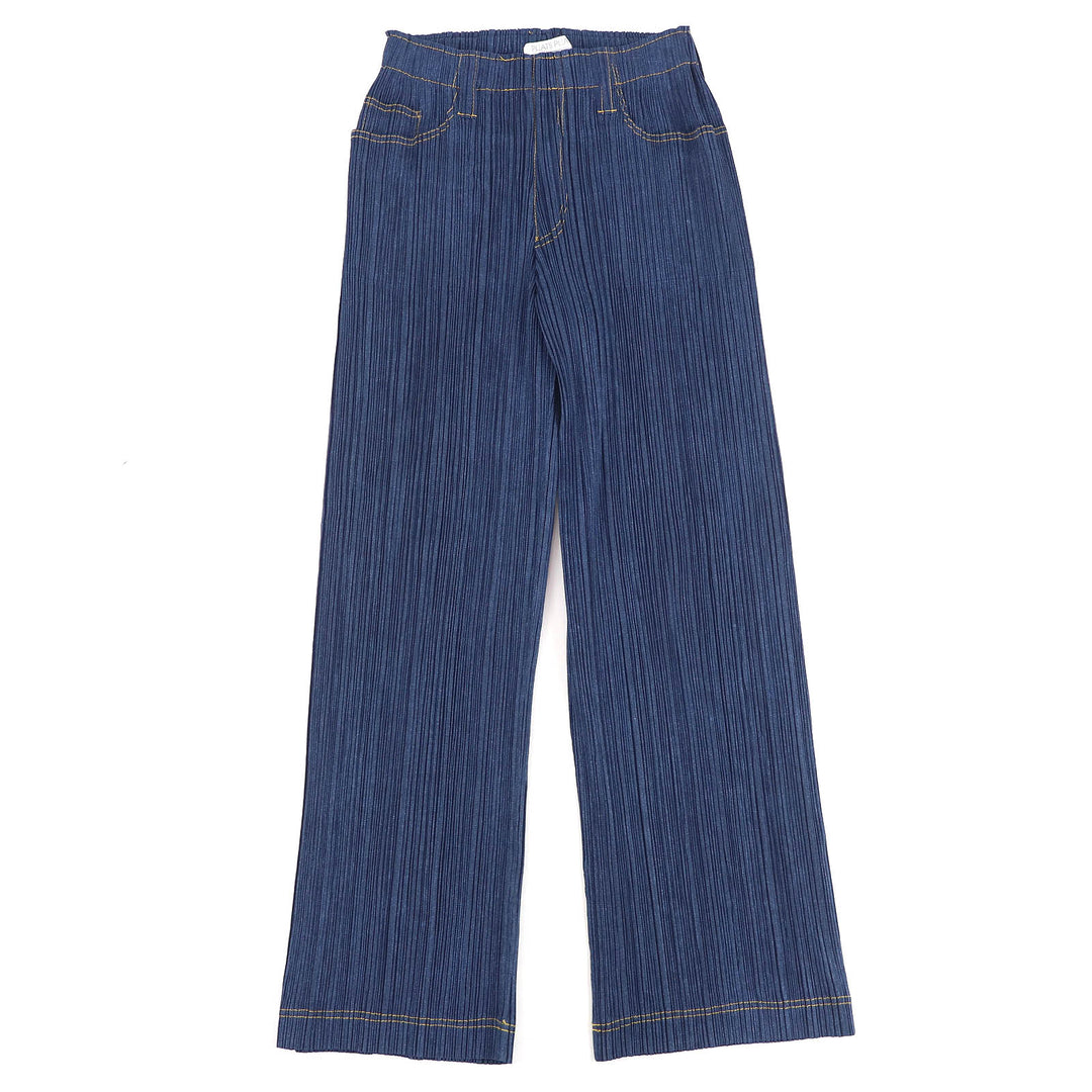 Excellent PLEATS PLEASE Denim transfer print long sleeve shirt and pants