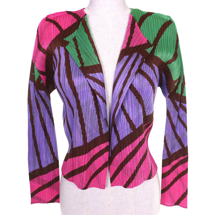 Excellent PLEATS PLEASE cardigan All-over print design, buttonless 3 PP21-J0595