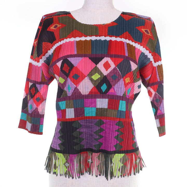 Excellent PLEATS PLEASE T-shirt Fringed hem, 5/8 sleeves multicolor 3 PP93-JK554