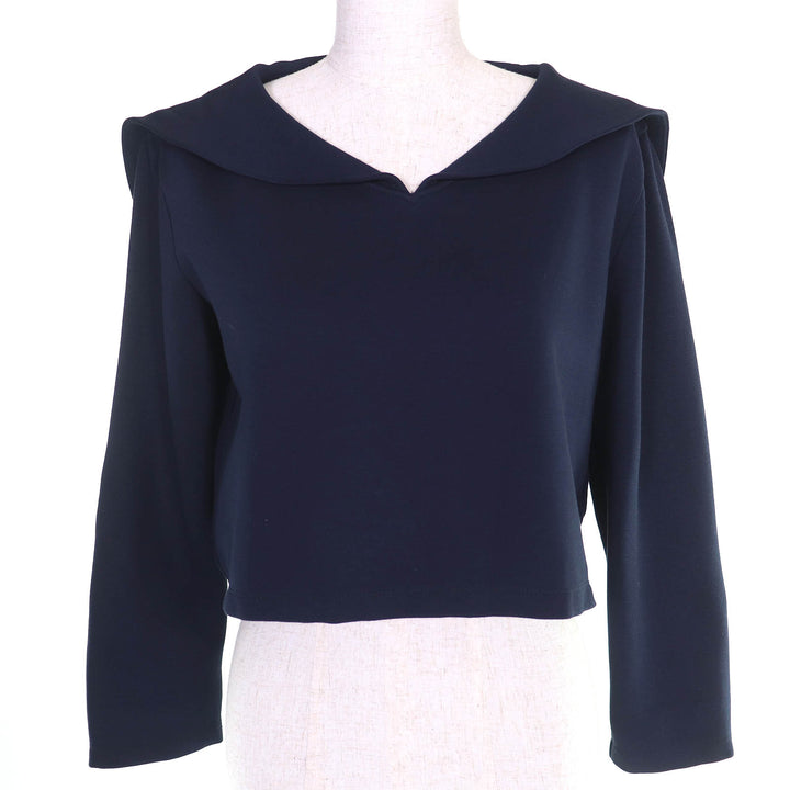 Excellent FOXEY tops Venezia Logo embroidered cropped sailor collar 40 44233