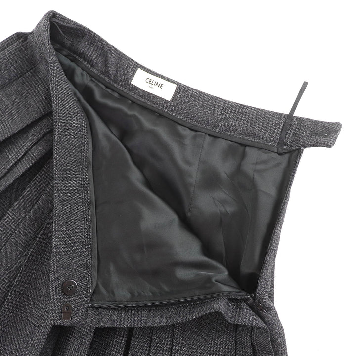 Excellent CELINE Pleated skirt Glen Check Mini gray wool Women 34 2J066213F
