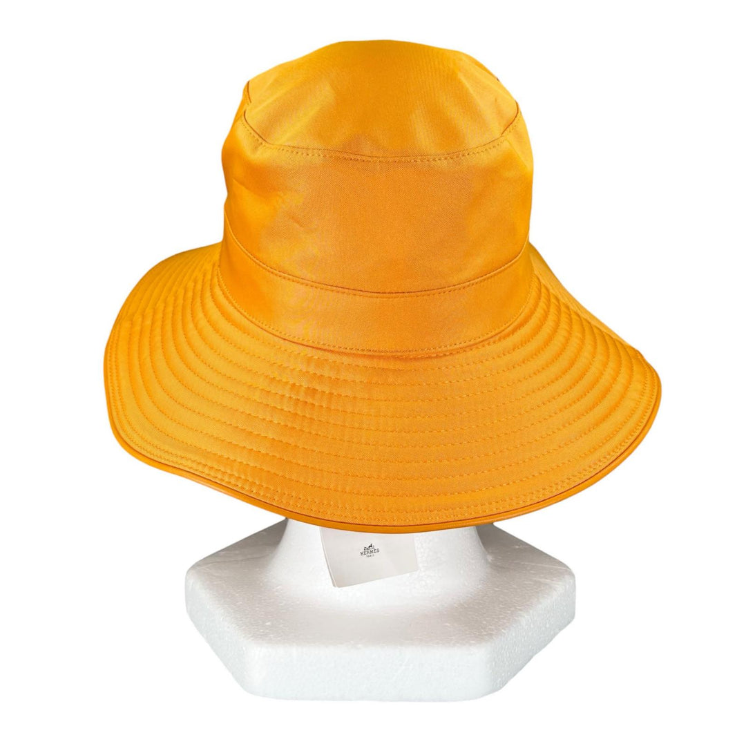 Pristine HERMES hat H logo embroidered down brim bucket Orange polyester 56