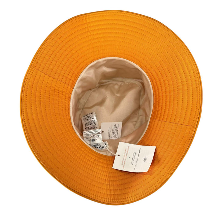 Pristine HERMES hat H logo embroidered down brim bucket Orange polyester 56