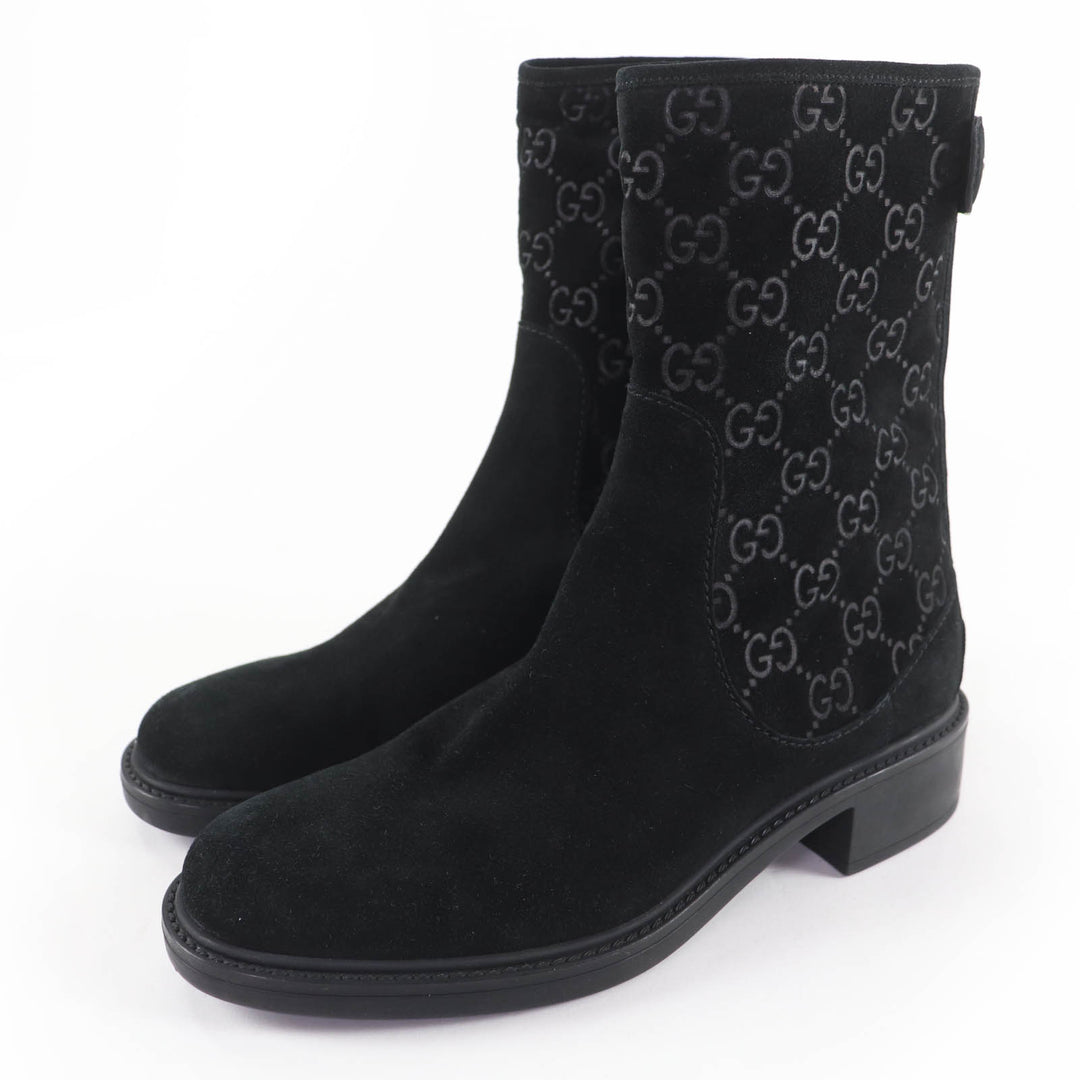 Excellent GUCCI short boots GG pattern back zip suede leather black 36 323550