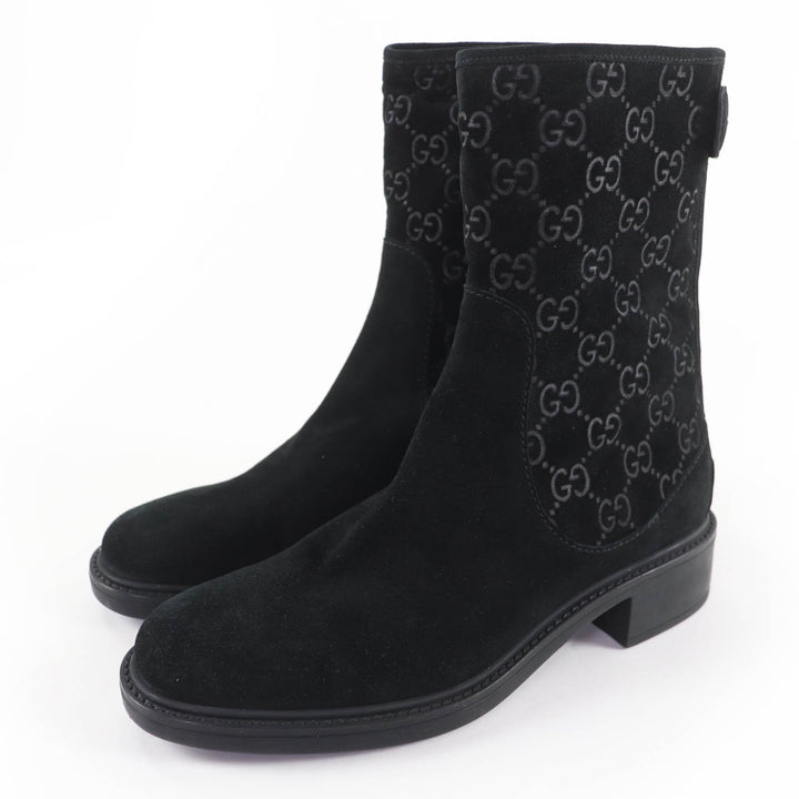 Excellent GUCCI short boots GG pattern back zip suede leather black 36 323550