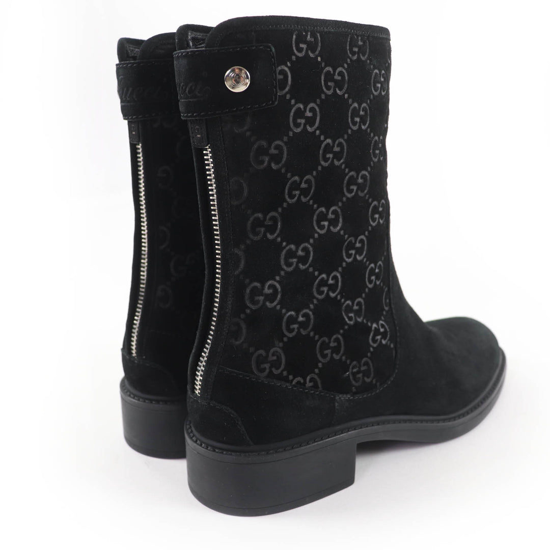 Excellent GUCCI short boots GG pattern back zip suede leather black 36 323550