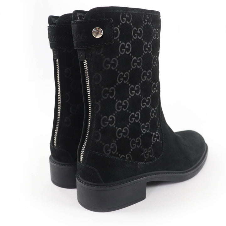 Excellent GUCCI short boots GG pattern back zip suede leather black 36 323550