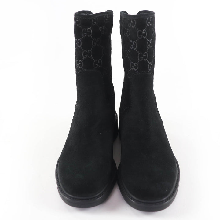 Excellent GUCCI short boots GG pattern back zip suede leather black 36 323550