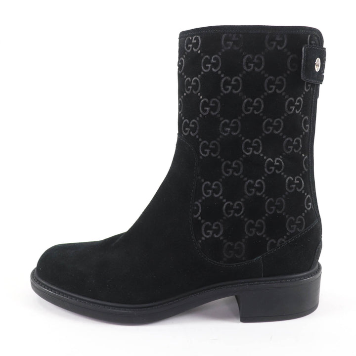 Excellent GUCCI short boots GG pattern back zip suede leather black 36 323550