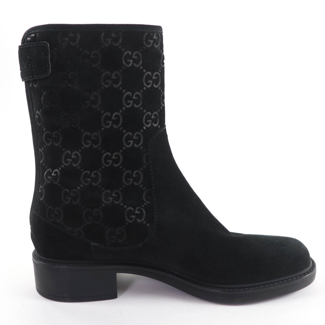 Excellent GUCCI short boots GG pattern back zip suede leather black 36 323550