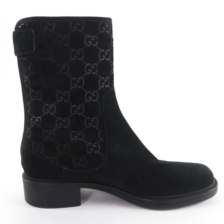 Excellent GUCCI short boots GG pattern back zip suede leather black 36 323550