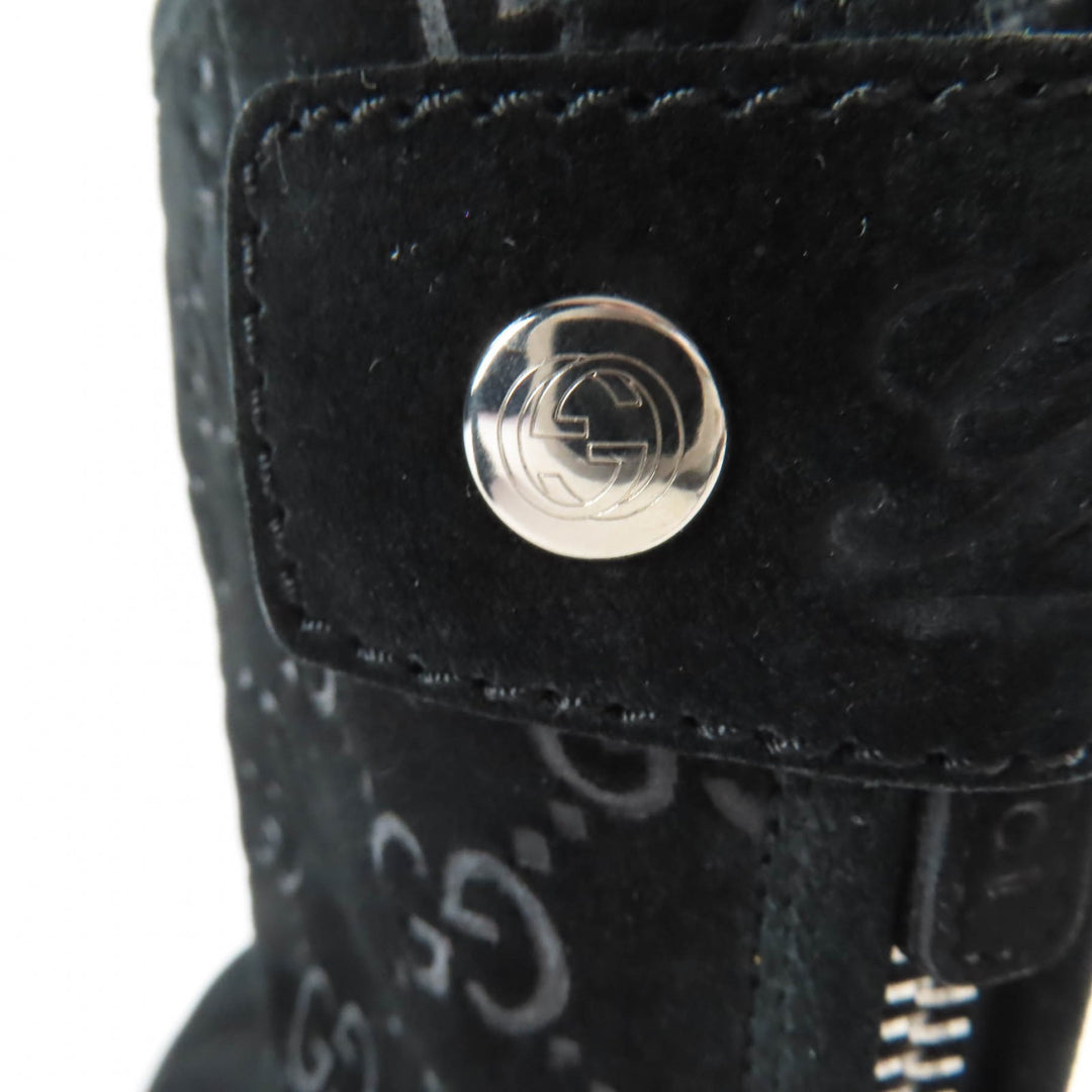 Excellent GUCCI short boots GG pattern back zip suede leather black 36 323550