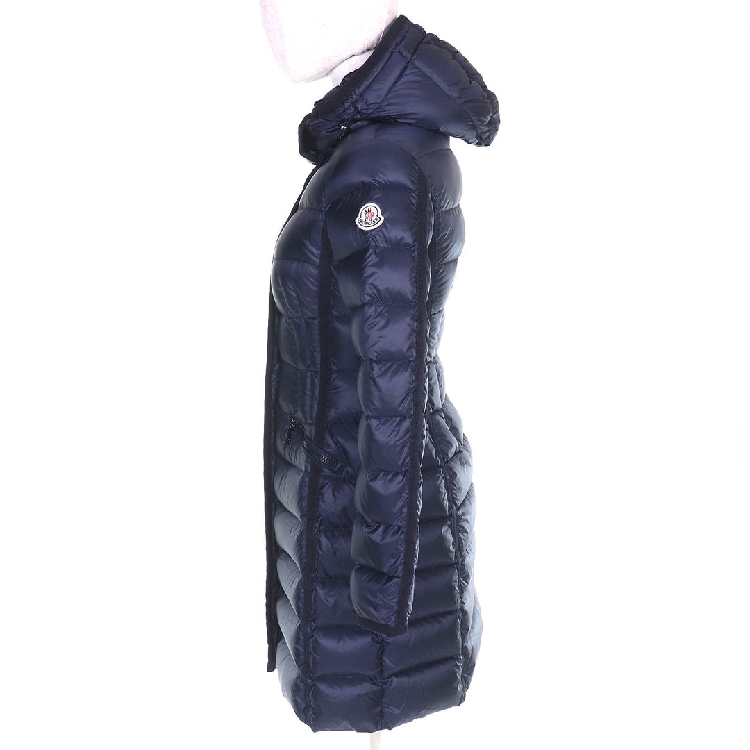 Great MONCLER down coat HERMINE Logo patch and hood ZIP UP Navy Nylon Women