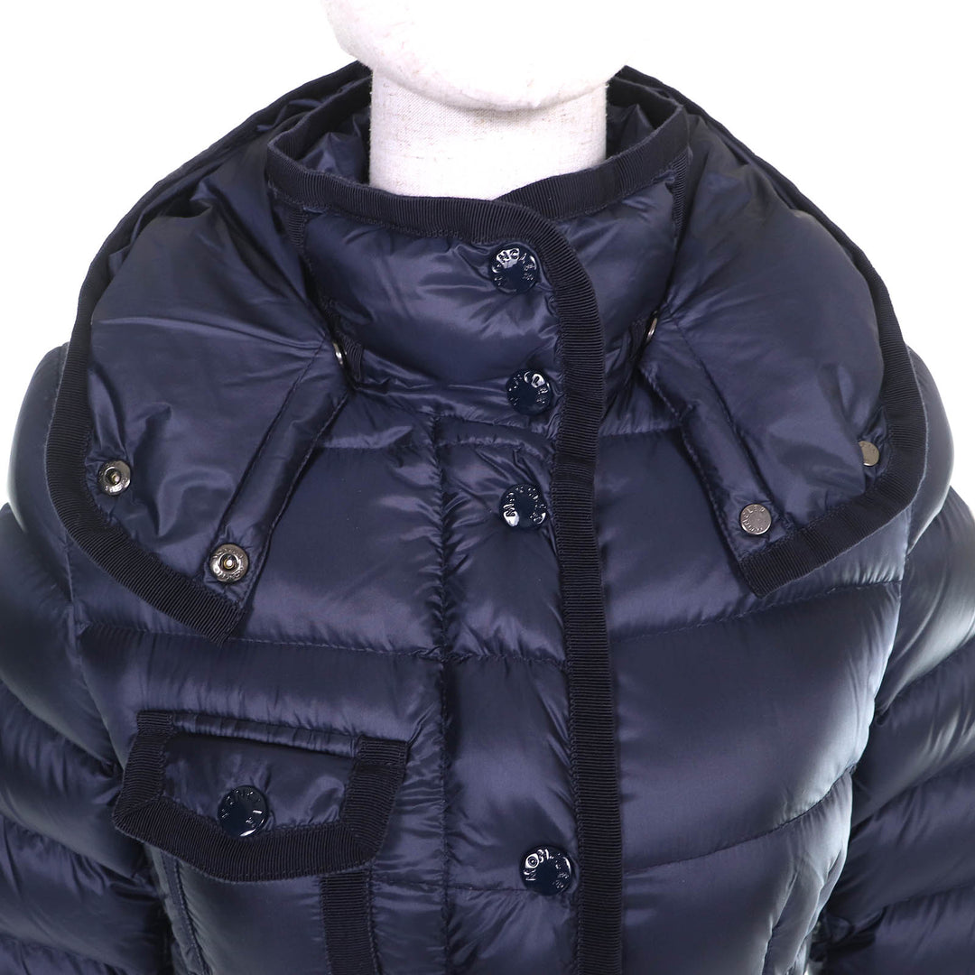 Great MONCLER down coat HERMINE Logo patch and hood ZIP UP Navy Nylon Women