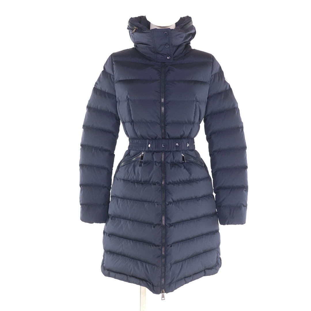Great MONCLER down coat FLAMMETTE Logo patch and hood Navy Nylon Women 0