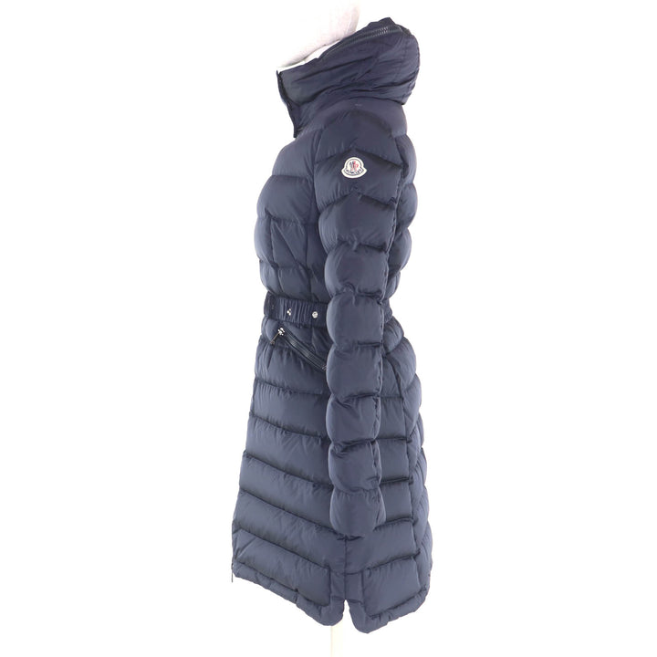 Great MONCLER down coat FLAMMETTE Logo patch and hood Navy Nylon Women 0