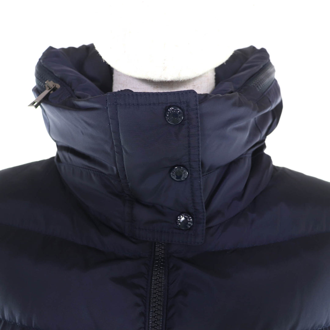 Great MONCLER down coat FLAMMETTE Logo patch and hood Navy Nylon Women 0