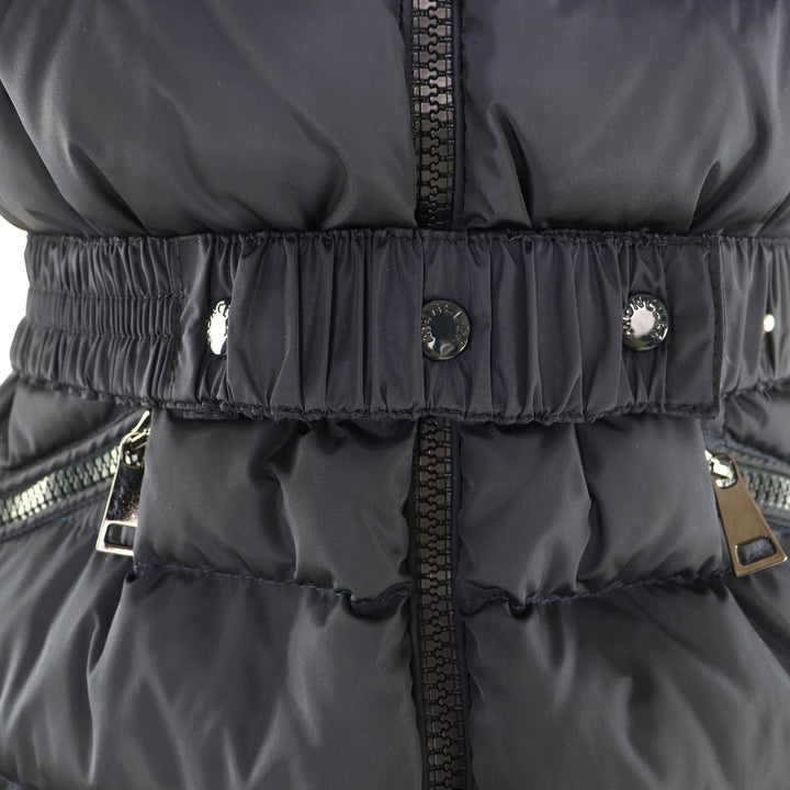 Great MONCLER down coat FLAMMETTE Logo patch and hood Navy Nylon Women 0