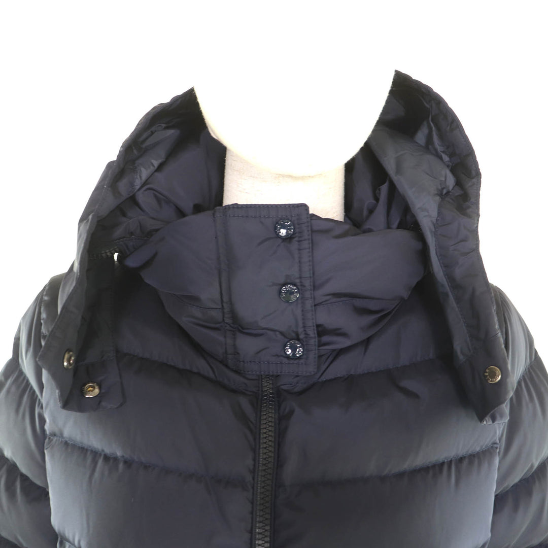Great MONCLER down coat FLAMMETTE Logo patch and hood Navy Nylon Women 0