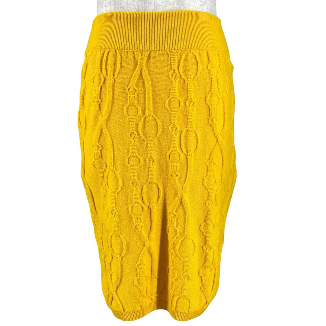 Great HERMES skirt Belt design knit skirt tight yellow cashmere Women 34