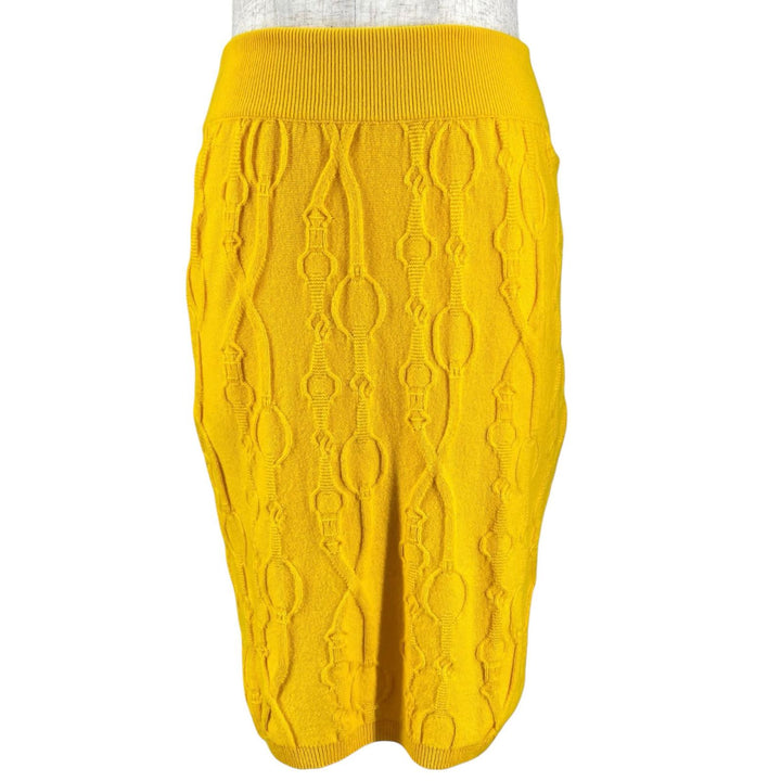 Great HERMES skirt Belt design knit skirt tight yellow cashmere Women 34