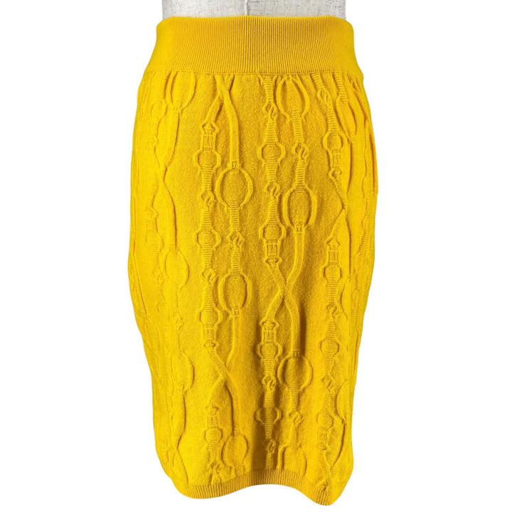Great HERMES skirt Belt design knit skirt tight yellow cashmere Women 34