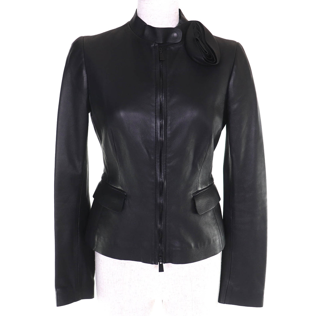 Great Valentino Leather jacket Rose motif flower corsage in lambskin 38 DBC2P0B0