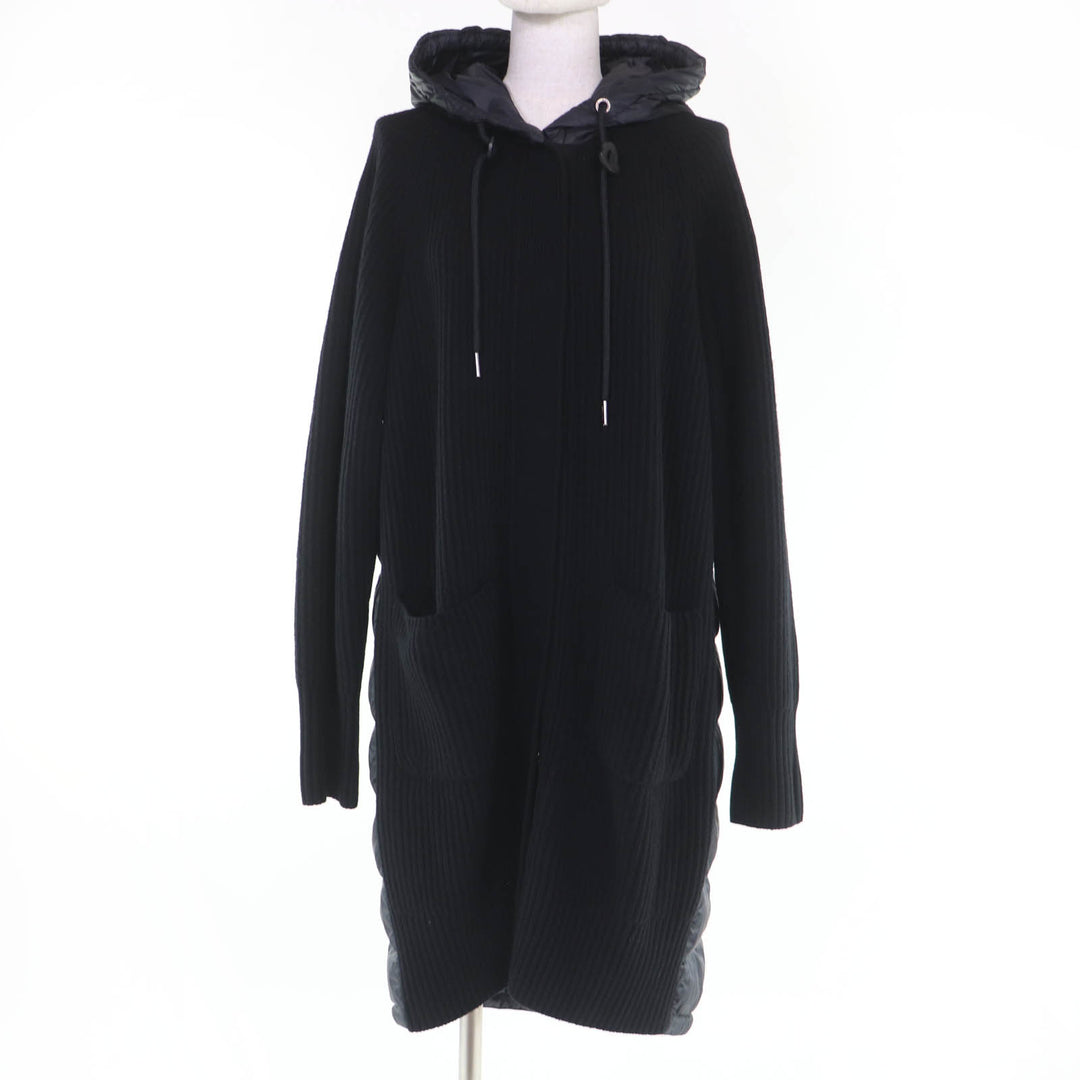 Great MONCLER down coat CARDIGAN Logo patch and hooded knit switching black L