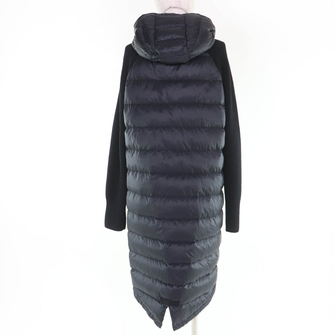 Great MONCLER down coat CARDIGAN Logo patch and hooded knit switching black L