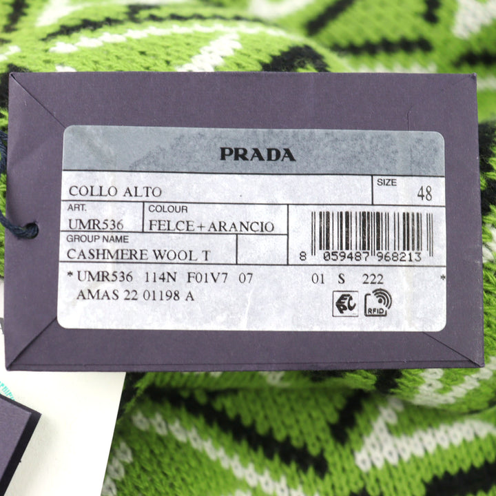 Excellent PRADA knit 29% Cashmere, Logo Embroidered Triangle Pattern 48 UMR536