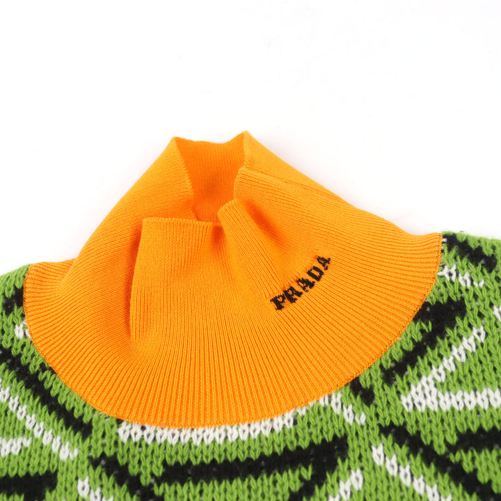 Excellent PRADA knit 29% Cashmere, Logo Embroidered Triangle Pattern 48 UMR536