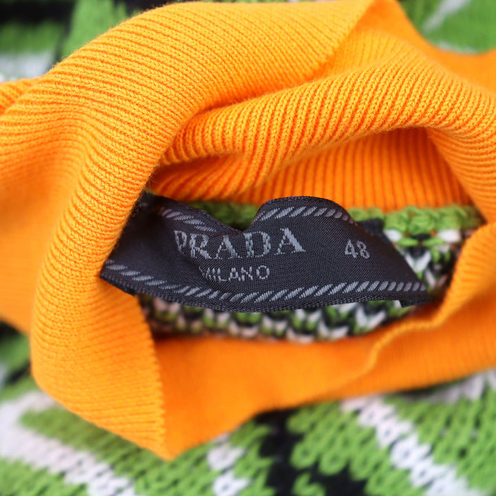 Excellent PRADA knit 29% Cashmere, Logo Embroidered Triangle Pattern 48 UMR536