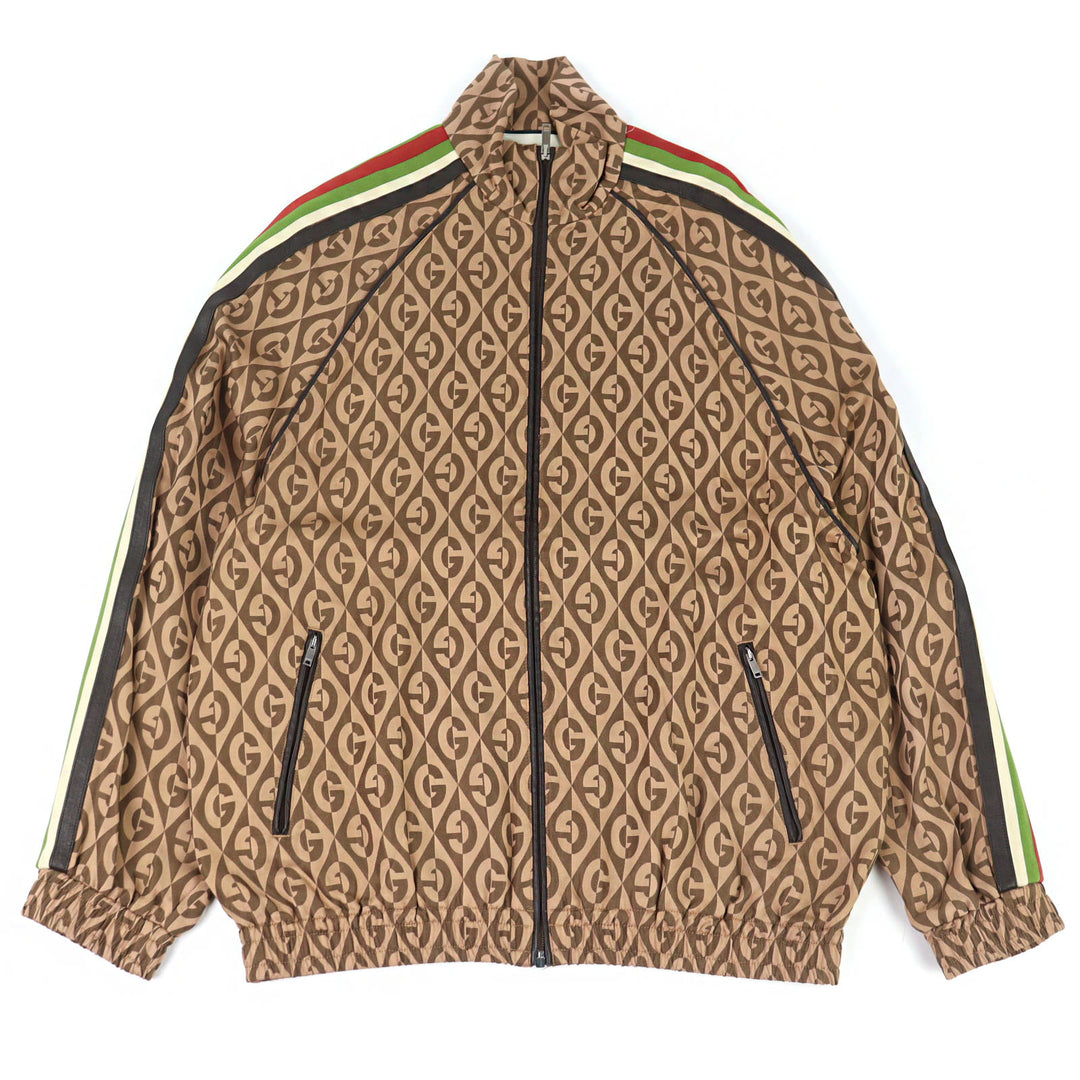 Great GUCCI Track jacket G Rhambus Sideline Leather Brown Rayon men S 587358