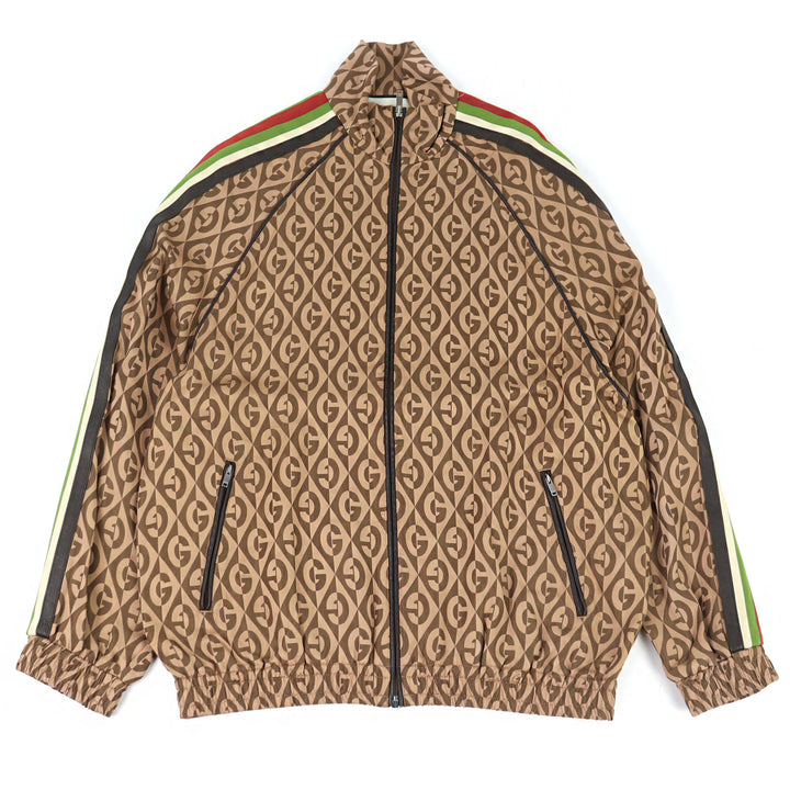 Great GUCCI Track jacket G Rhambus Sideline Leather Brown Rayon men S 587358