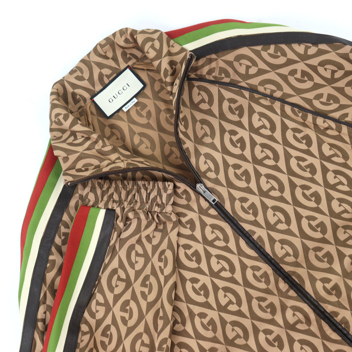 Great GUCCI Track jacket G Rhambus Sideline Leather Brown Rayon men S 587358