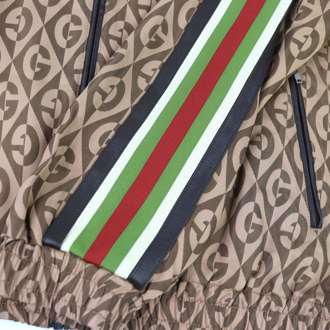 Great GUCCI Track jacket G Rhambus Sideline Leather Brown Rayon men S 587358