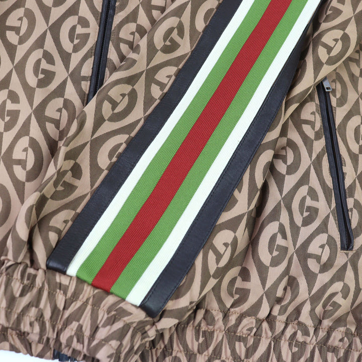 Great GUCCI Track jacket G Rhambus Sideline Leather Brown Rayon men S 587358