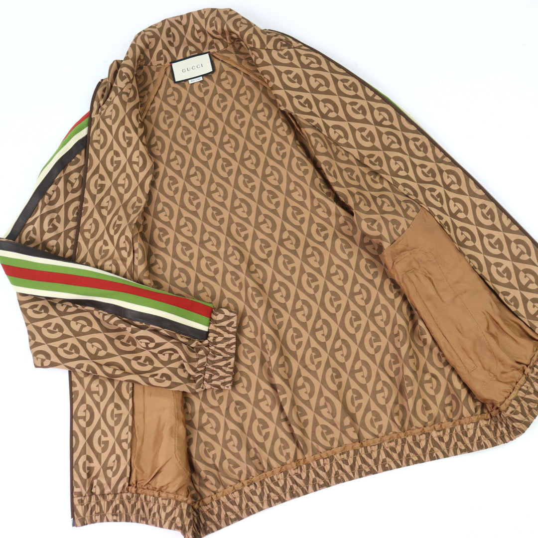 Great GUCCI Track jacket G Rhambus Sideline Leather Brown Rayon men S 587358