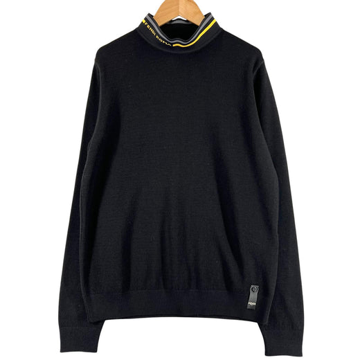 Excellent FENDI knit high neck long sleeve black Virgin wool mens 46 FZY464