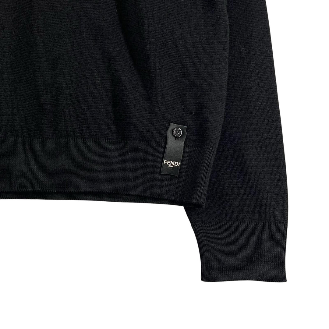 Excellent FENDI knit high neck long sleeve black Virgin wool mens 46 FZY464