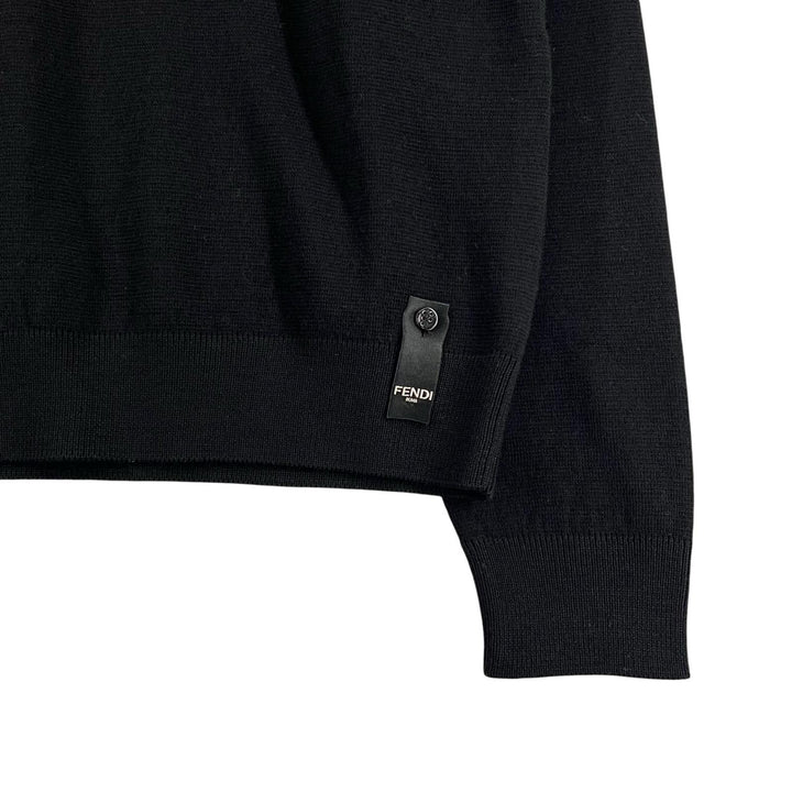 Excellent FENDI knit high neck long sleeve black Virgin wool mens 46 FZY464