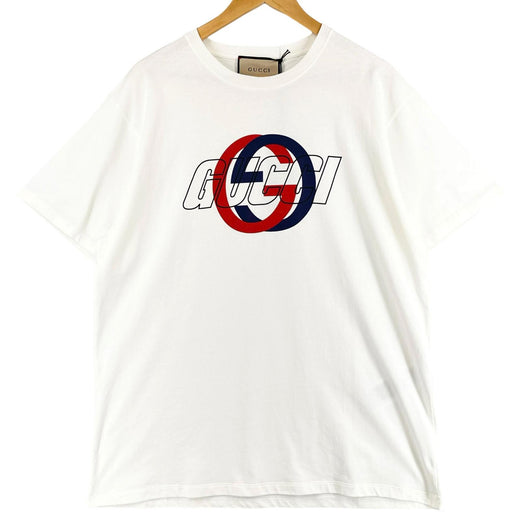 Excellent GUCCI Short sleeve T-shirt Logo print Interlocking G white 771758