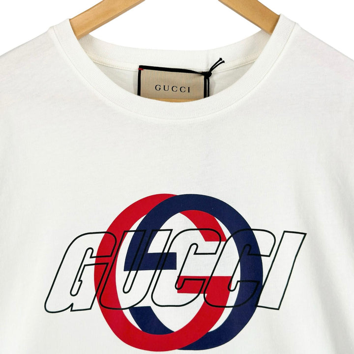 Excellent GUCCI Short sleeve T-shirt Logo print Interlocking G white 771758