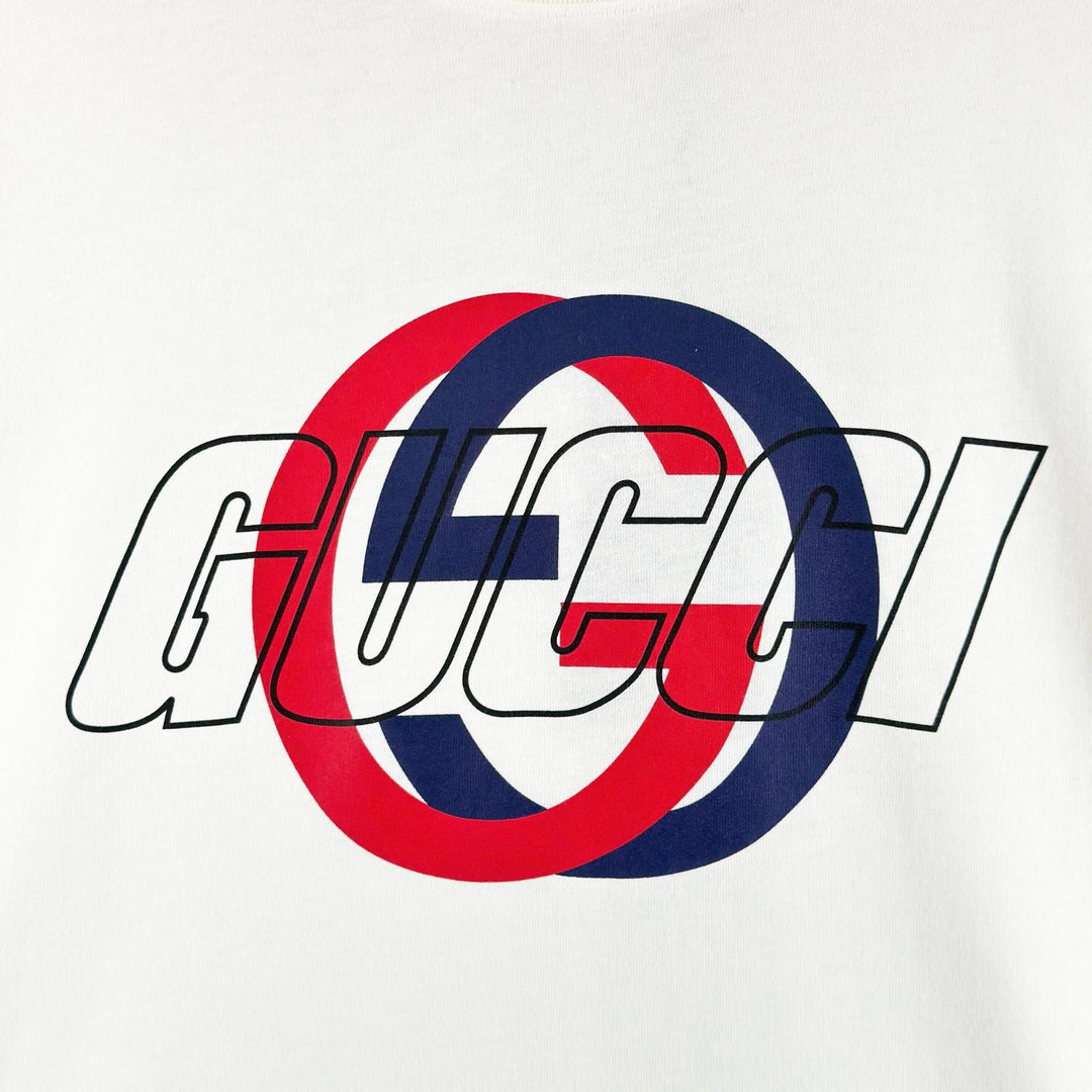 Excellent GUCCI Short sleeve T-shirt Logo print Interlocking G white 771758