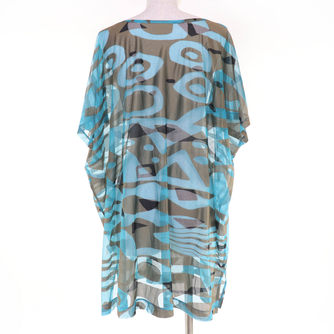 Excellent PLEATS PLEASE T-shirt All-over pattern design Blue Women 3 PP32-JK792