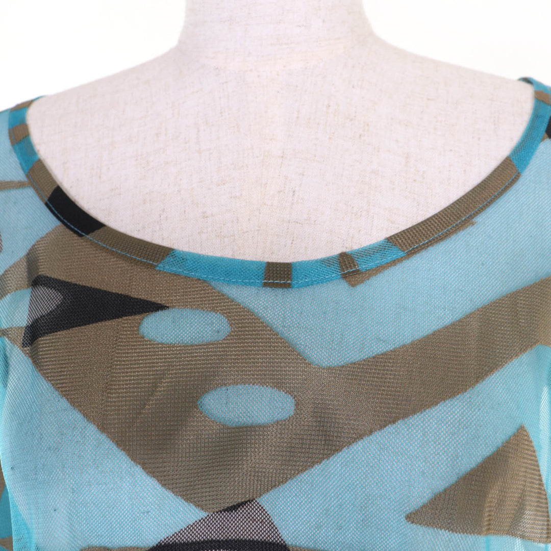 Excellent PLEATS PLEASE T-shirt All-over pattern design Blue Women 3 PP32-JK792