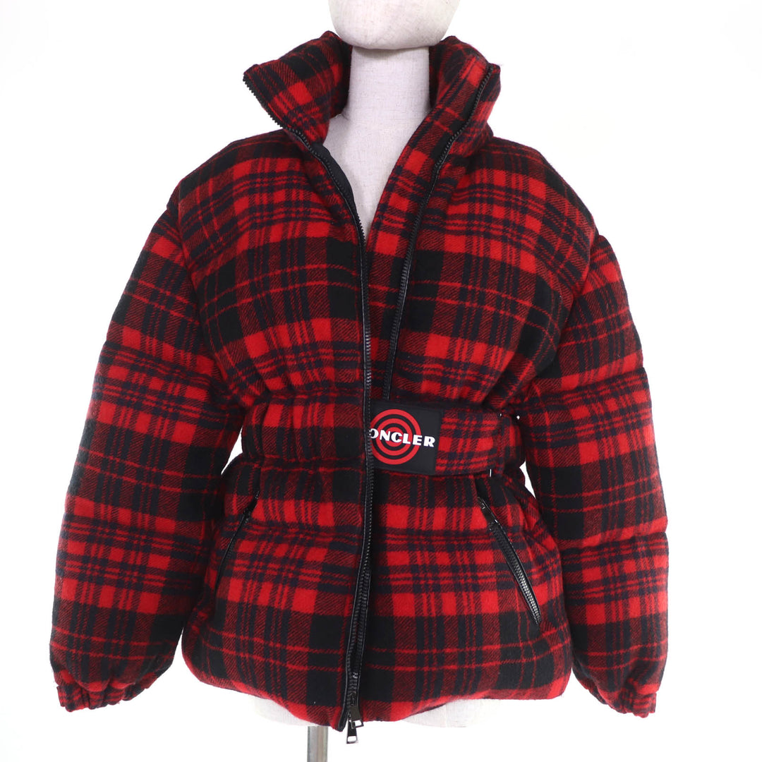 Excellent MONCLER Down jacket DANUBE Hooded Check Pattern Red wool Women 0