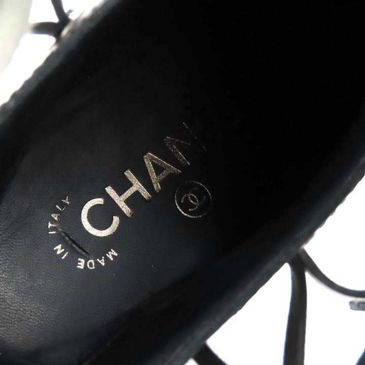 Excellent CHANEL Knee-high boots COCO Mark Lace-up Back Zip Leather 36.5 G32251