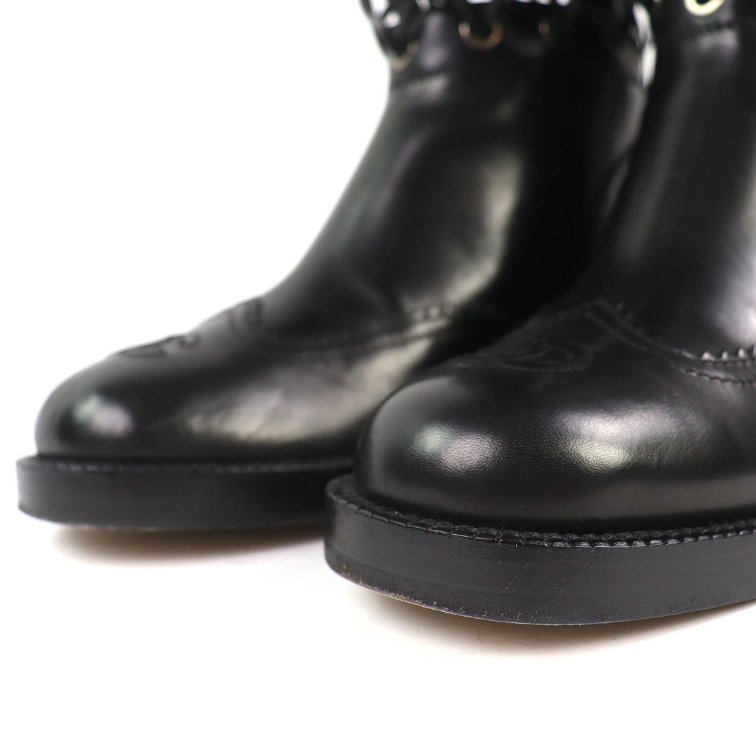 Excellent CHANEL Knee-high boots COCO Mark Lace-up Back Zip Leather 36.5 G32251