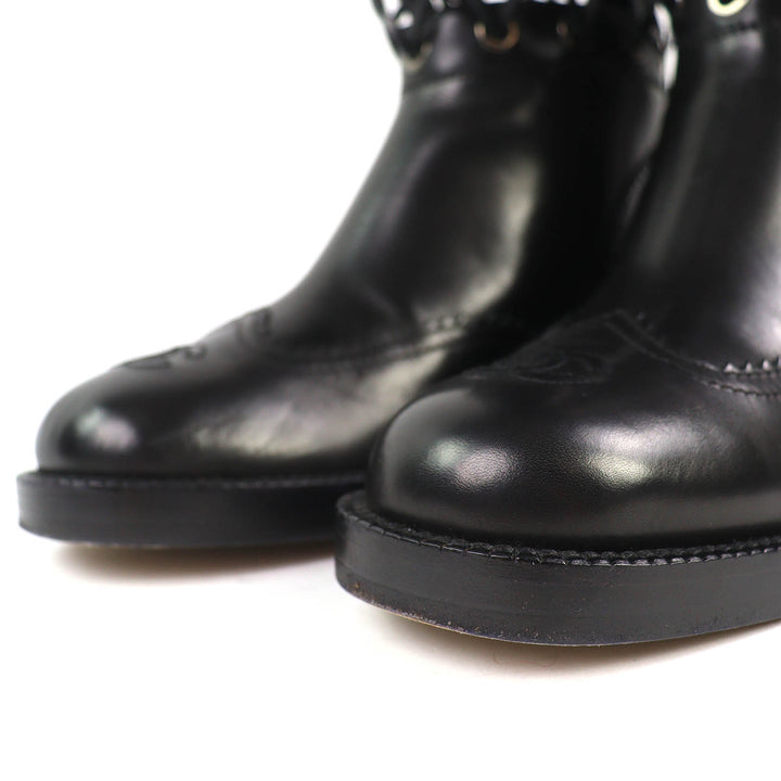 Excellent CHANEL Knee-high boots COCO Mark Lace-up Back Zip Leather 36.5 G32251